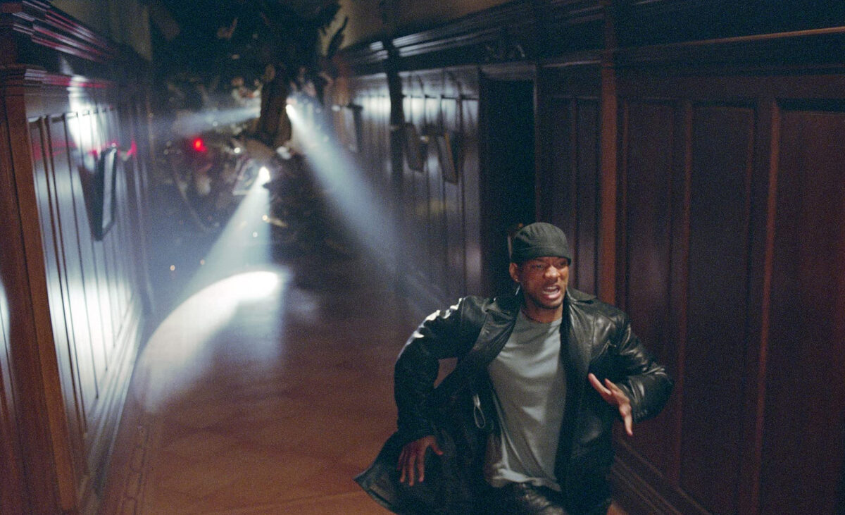 Will Smith escapes robotic home demolition in IRobot