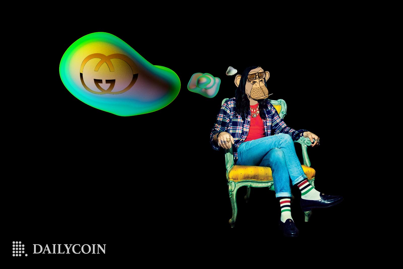 Yuga Labs Bored Ape pondering about Gucci.
