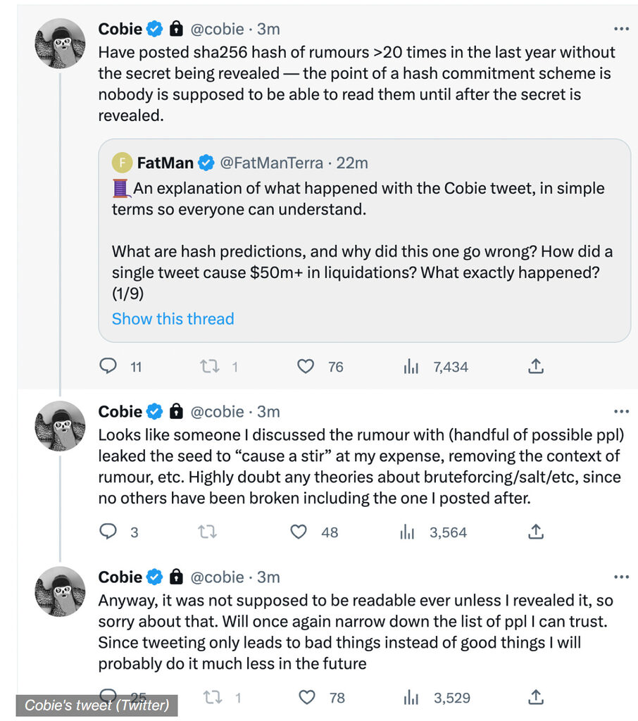 Jordan Fish also known as Cobie, Tweet thread on the decrypted sha256 tweet