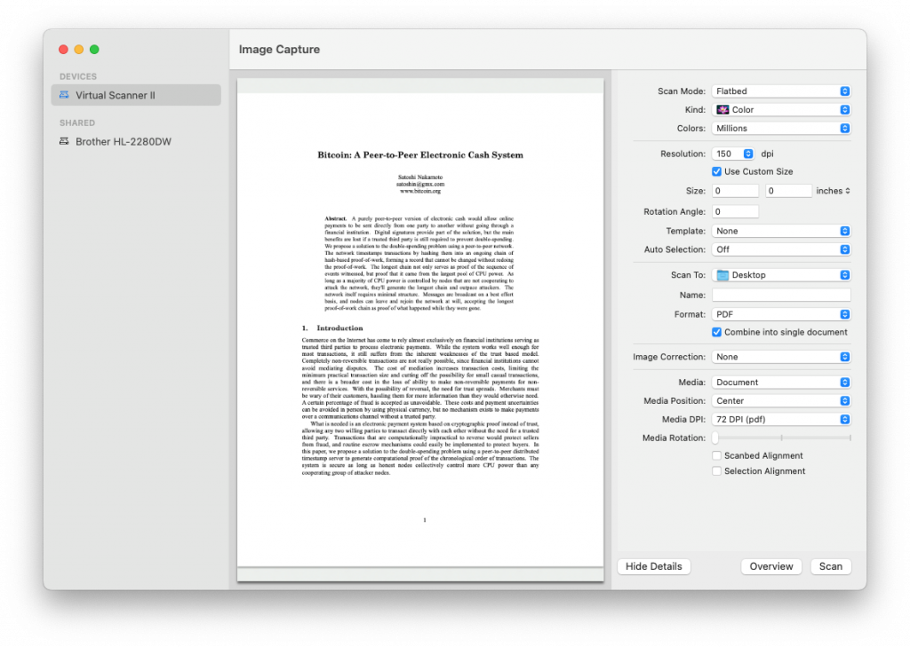 the POV of virtual scanner II on the Bitcoin Whitepaper.