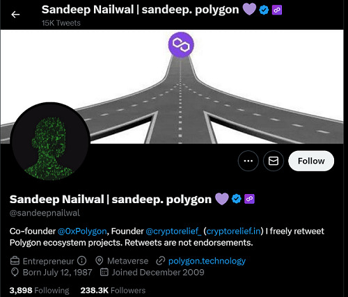 Sandeep Nailwal's Twitter profile