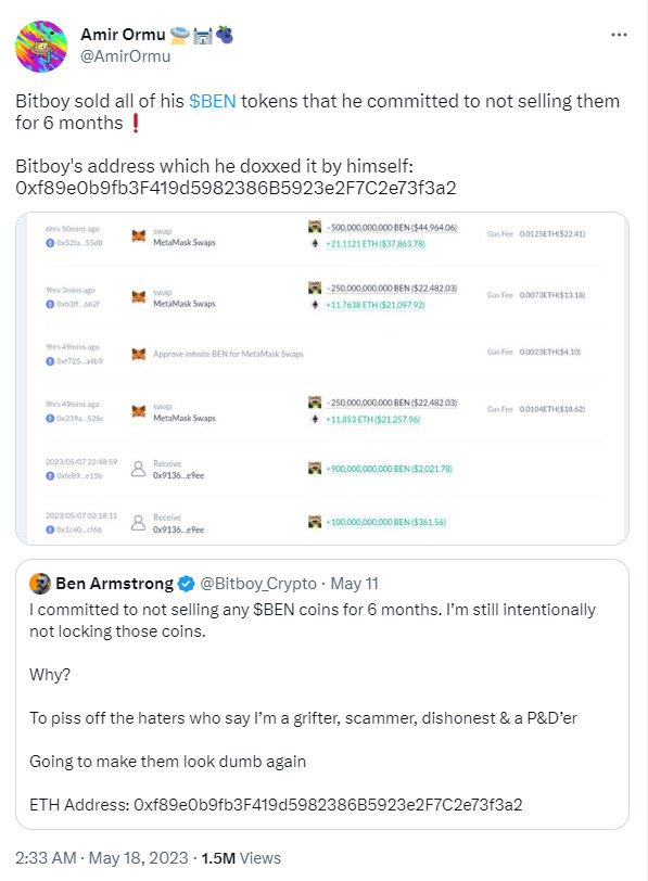 Bitboy dumps $BEN