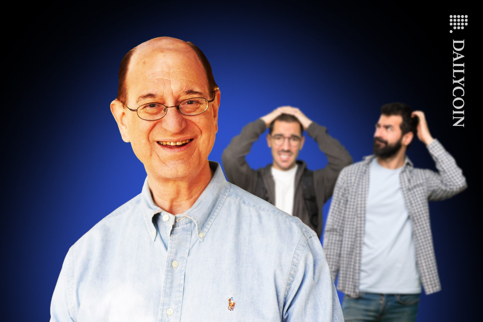 Brad Sherman smiling in front of 2 confused and frustrated men.