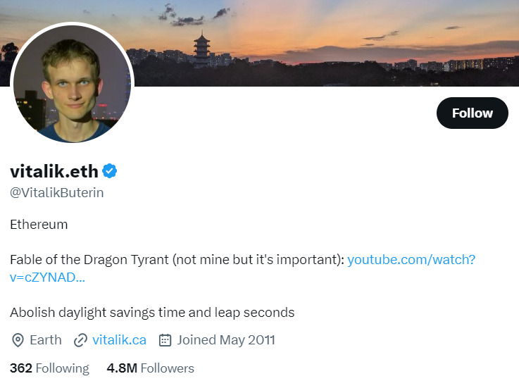 Vitalik Buterin Twitter account.
