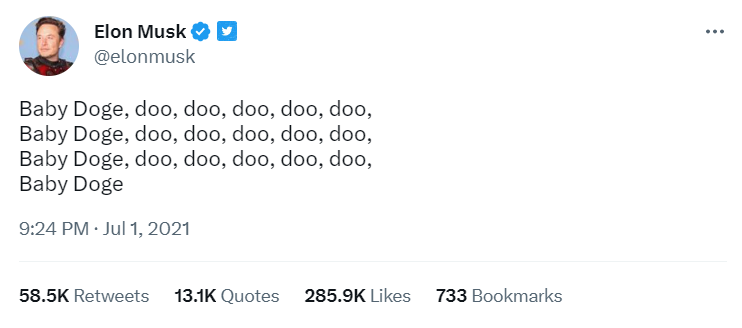 Elon tweet mentioned Baby Doge.