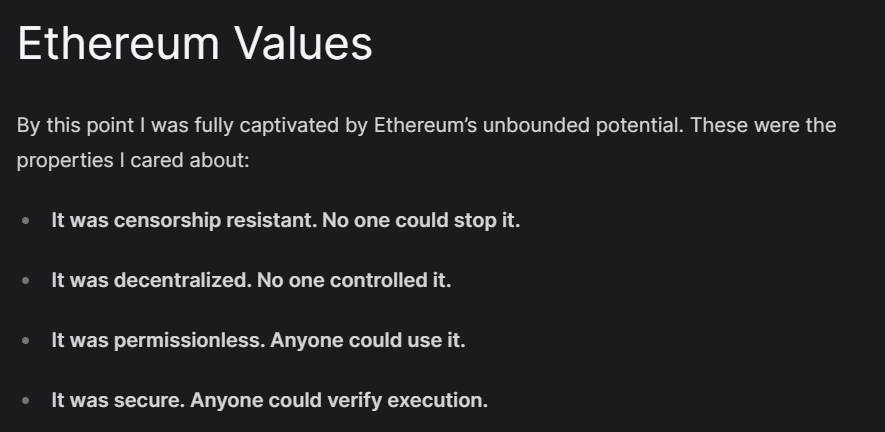 Ethereum's decentralization values.