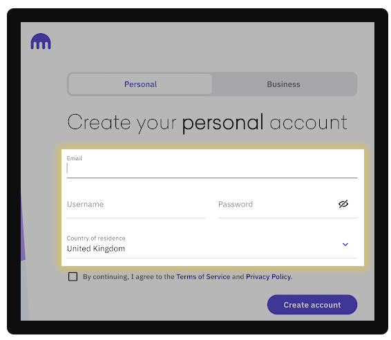 Example on how to create a personal account on Kraken.