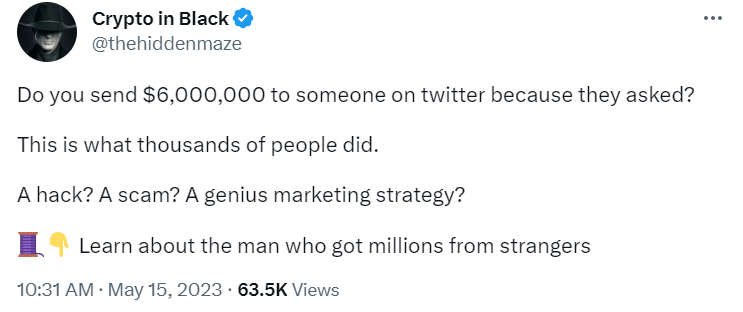 Tweet from Crypto In Black about PSYOP Scam.
