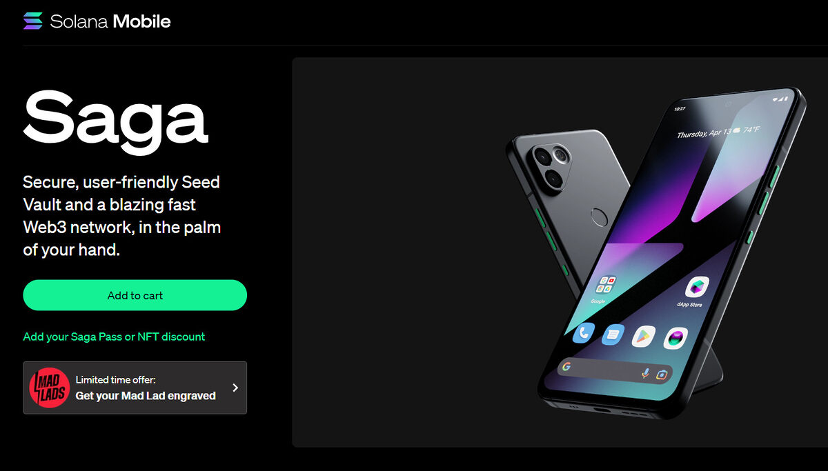 Solana Phone displayed on website.