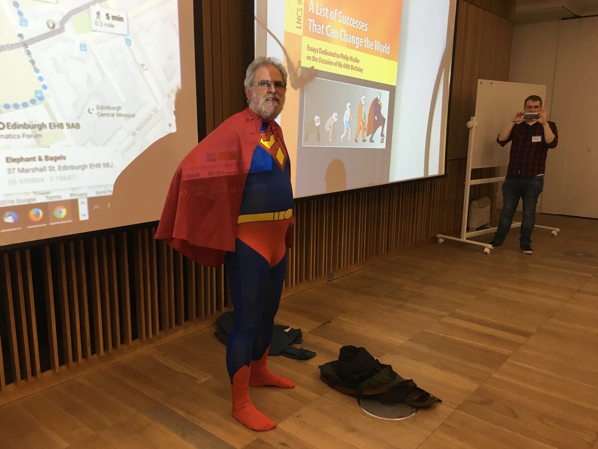Cardano lead researcher Professor Phillip Wadler dressed as Lambda Man.