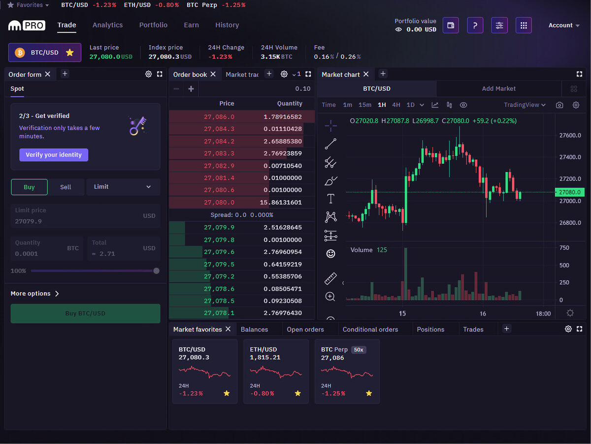 Kraken Pro dashboard.