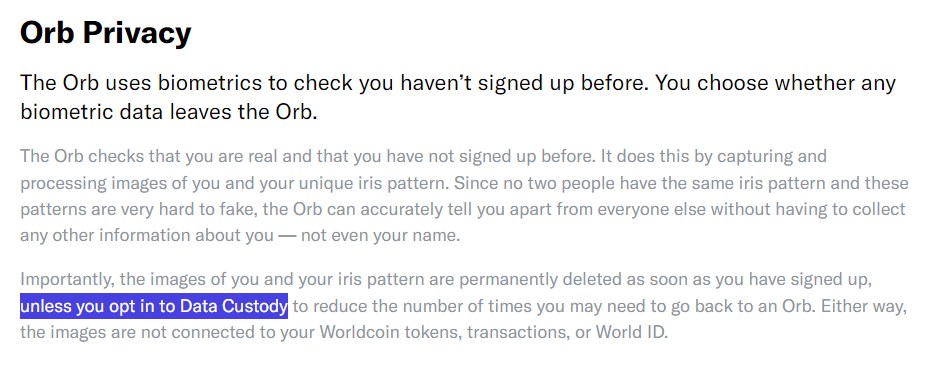 A text explanation of Orb Privacy feature.