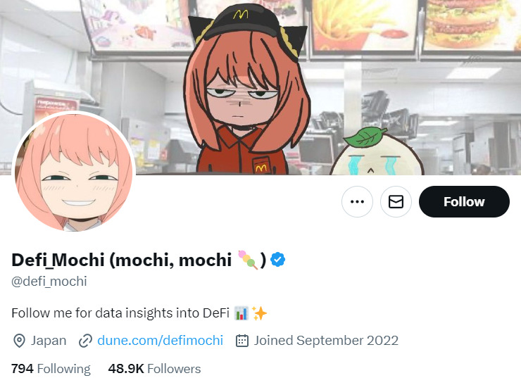 DeFi Mochi crypto Twitter account.