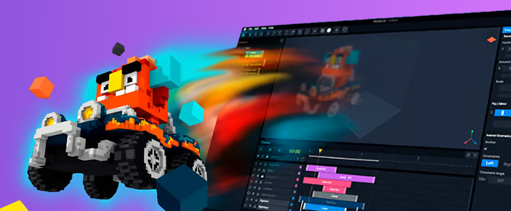 A voxel truck jumping out of the Voxedit tool.