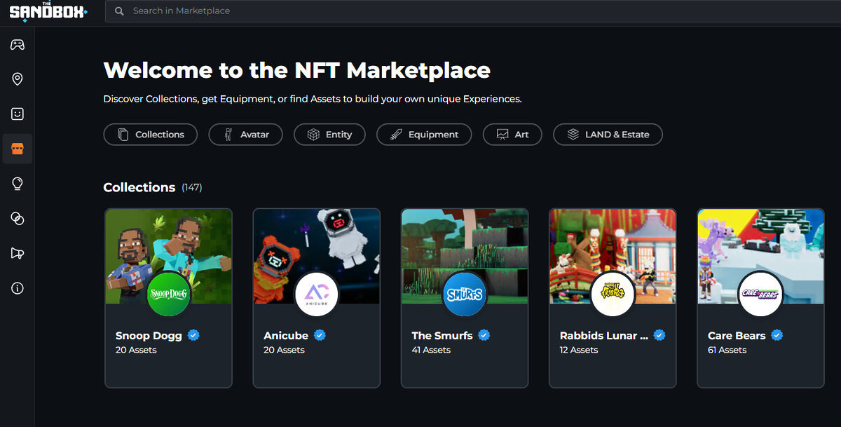 Screenshot of the NFT marketplace.