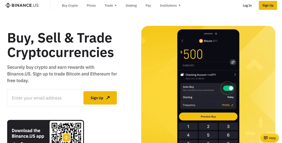 Binance US website.