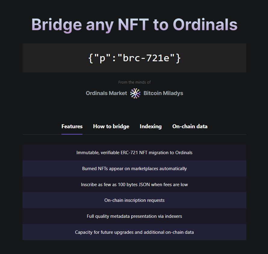 Instructions on how to bridge any NFT to Ordinals.