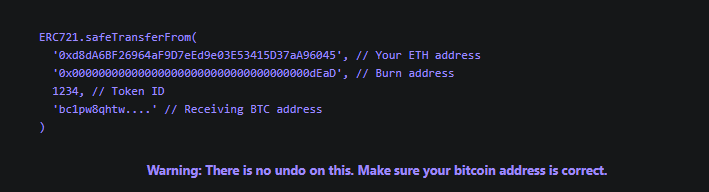 BRC-721e ETH burn call.