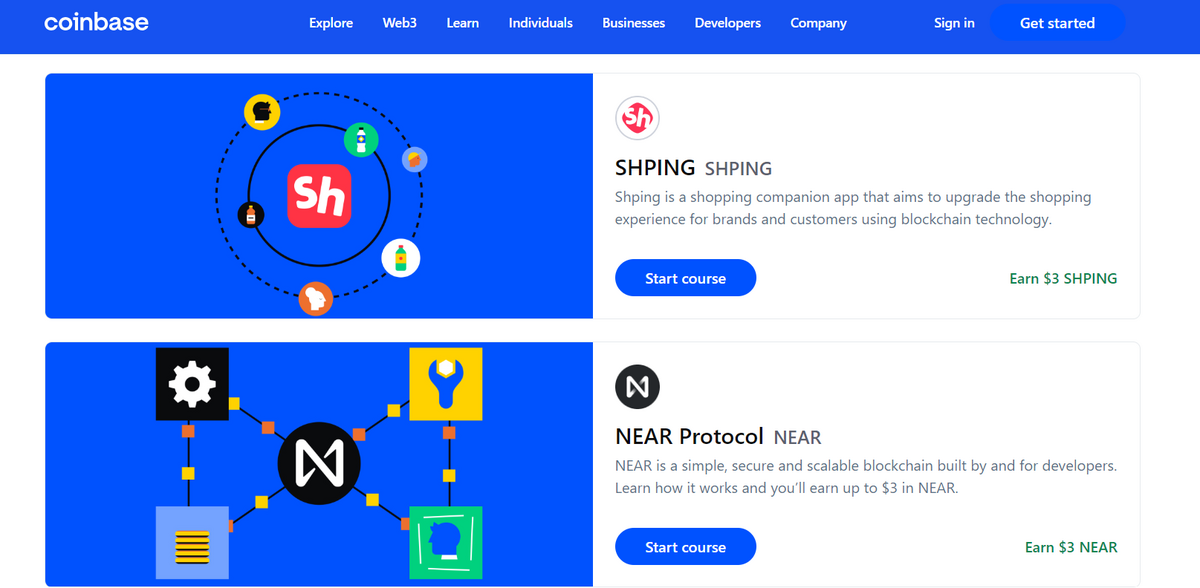 Coinbase Earn site.