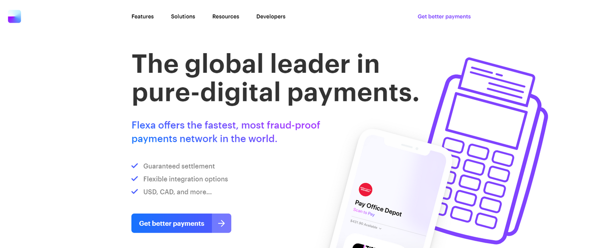 Flexa website homepage.
