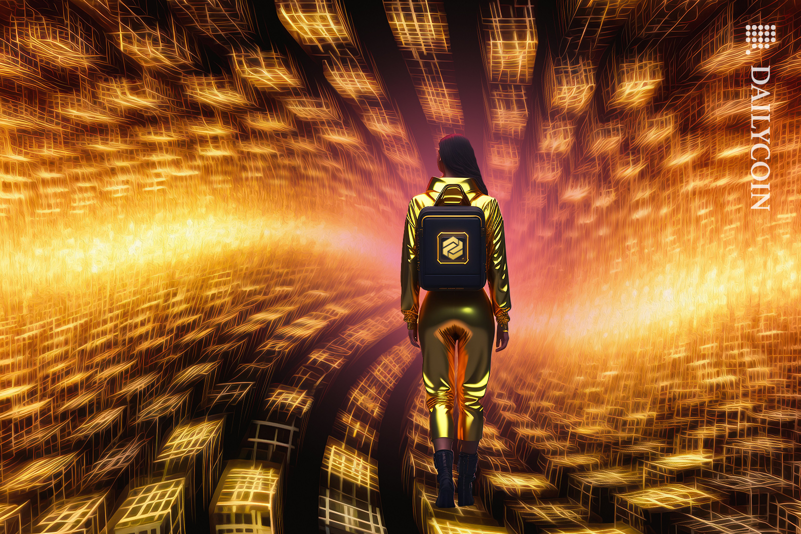 Lady entering the gold technology future.