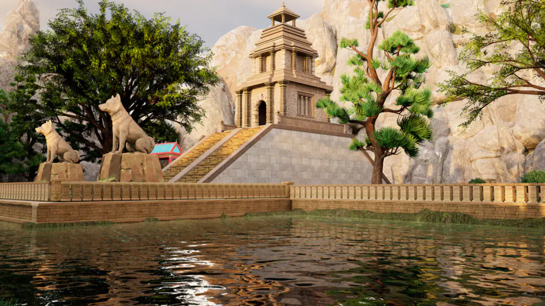 A water temple in the Shib MetaVerse.