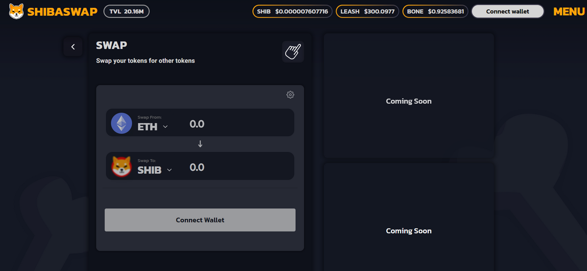 ShibaSwap trading UI