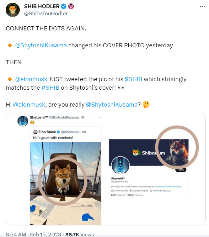 Twitter post claiming Elon Musk is Shytoshi Kusama.