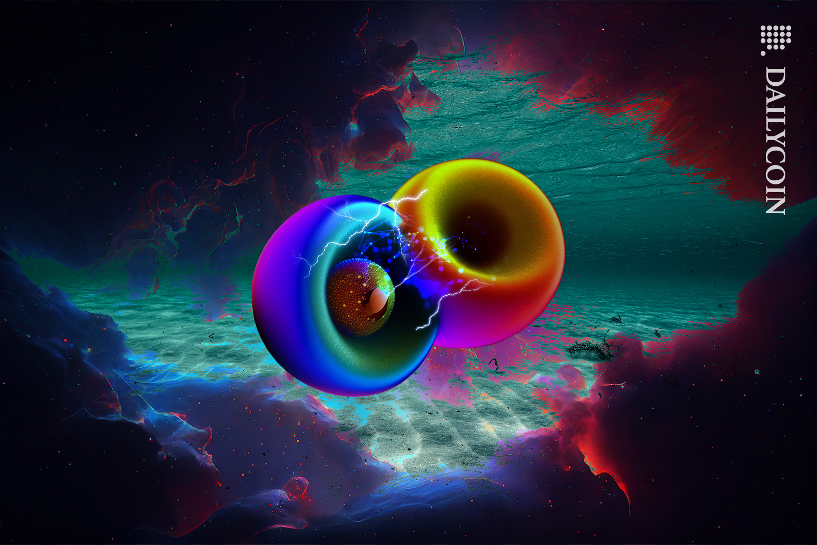 Pi Coin & Stellar (XLM) cells dividing in a weird underwater space environment.