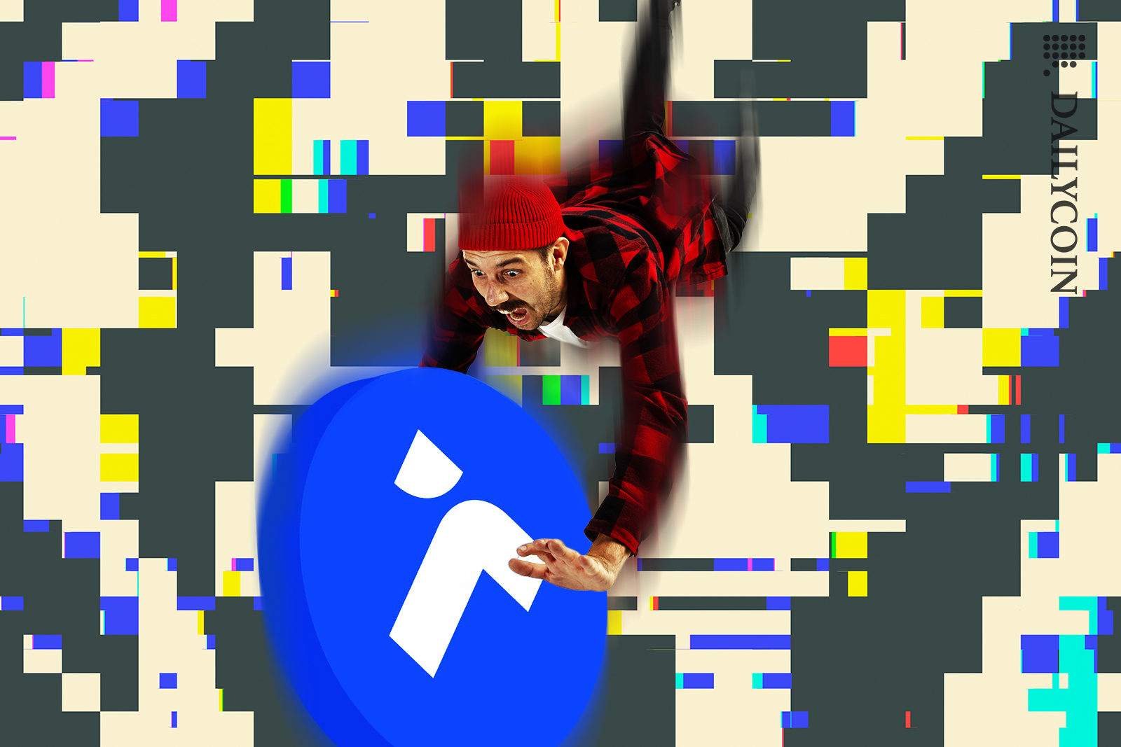 Man falling head first holding onto huge TUSD token.