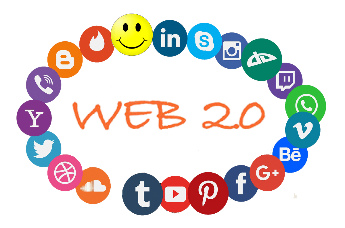 Circular dial of Web 2 app logos.