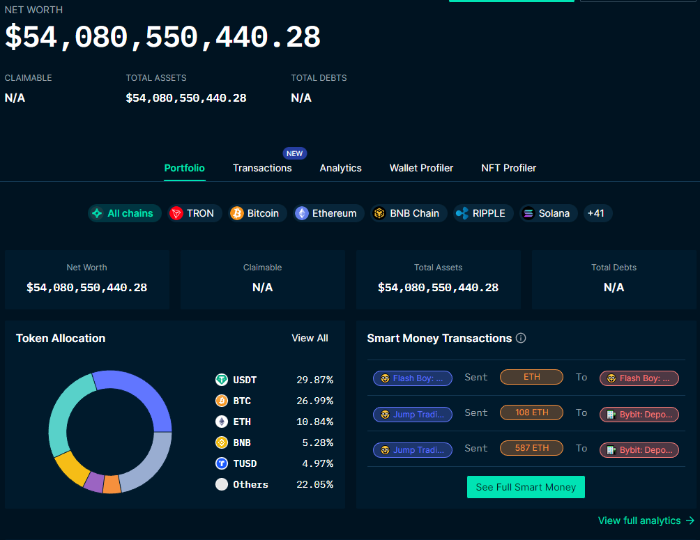 Nansen Dashboard Demo view of Portfolio.
