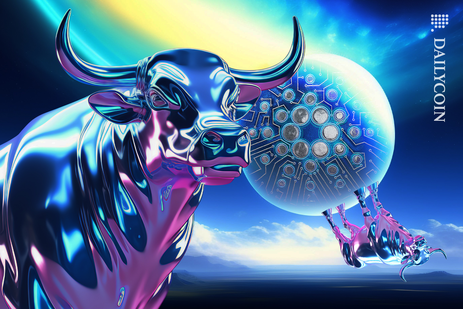 A bull on a Cardano planet upside down.