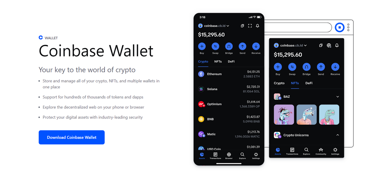 Coinbase wallet website.
