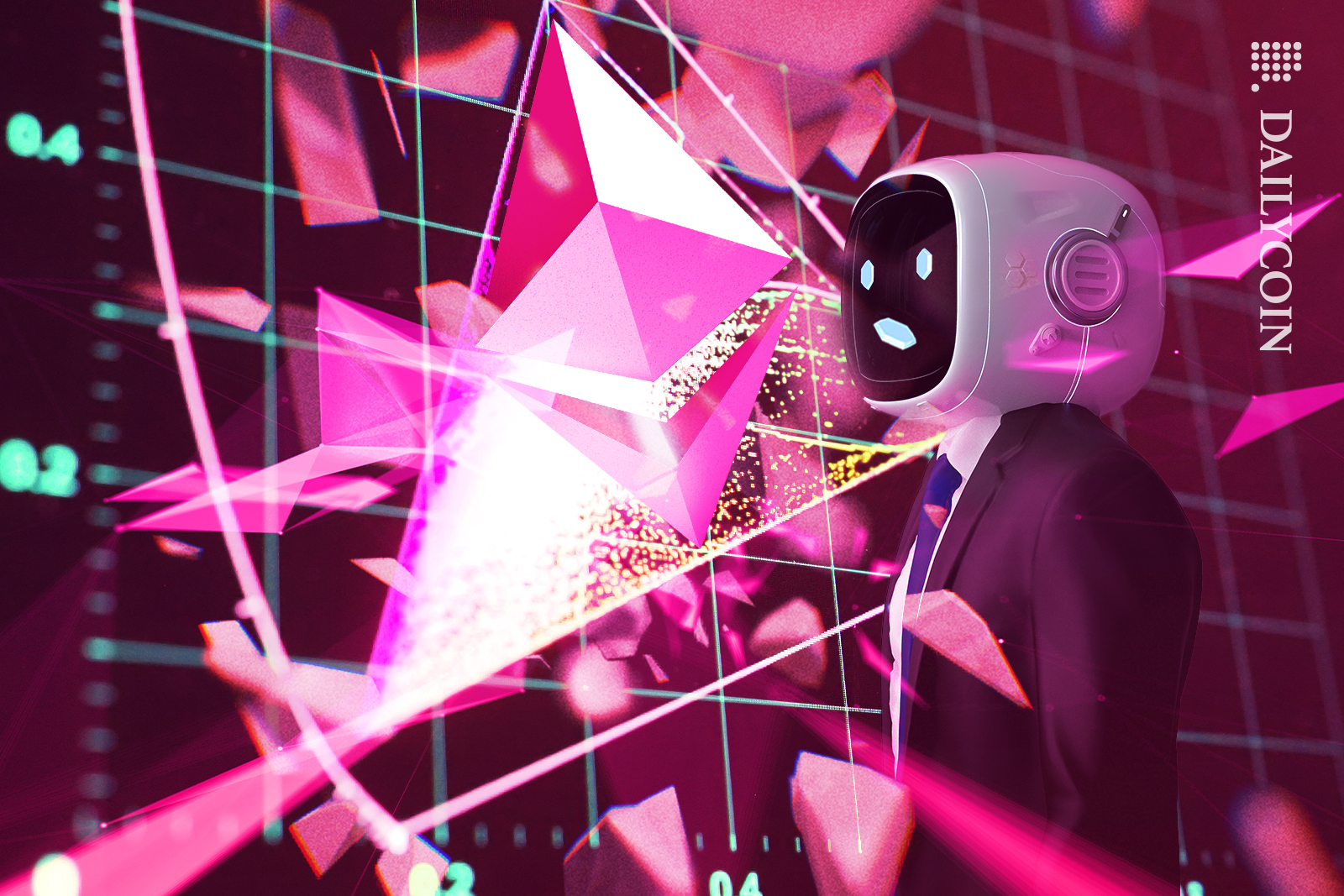 Robot man shocked at the explosion of Ethereum.