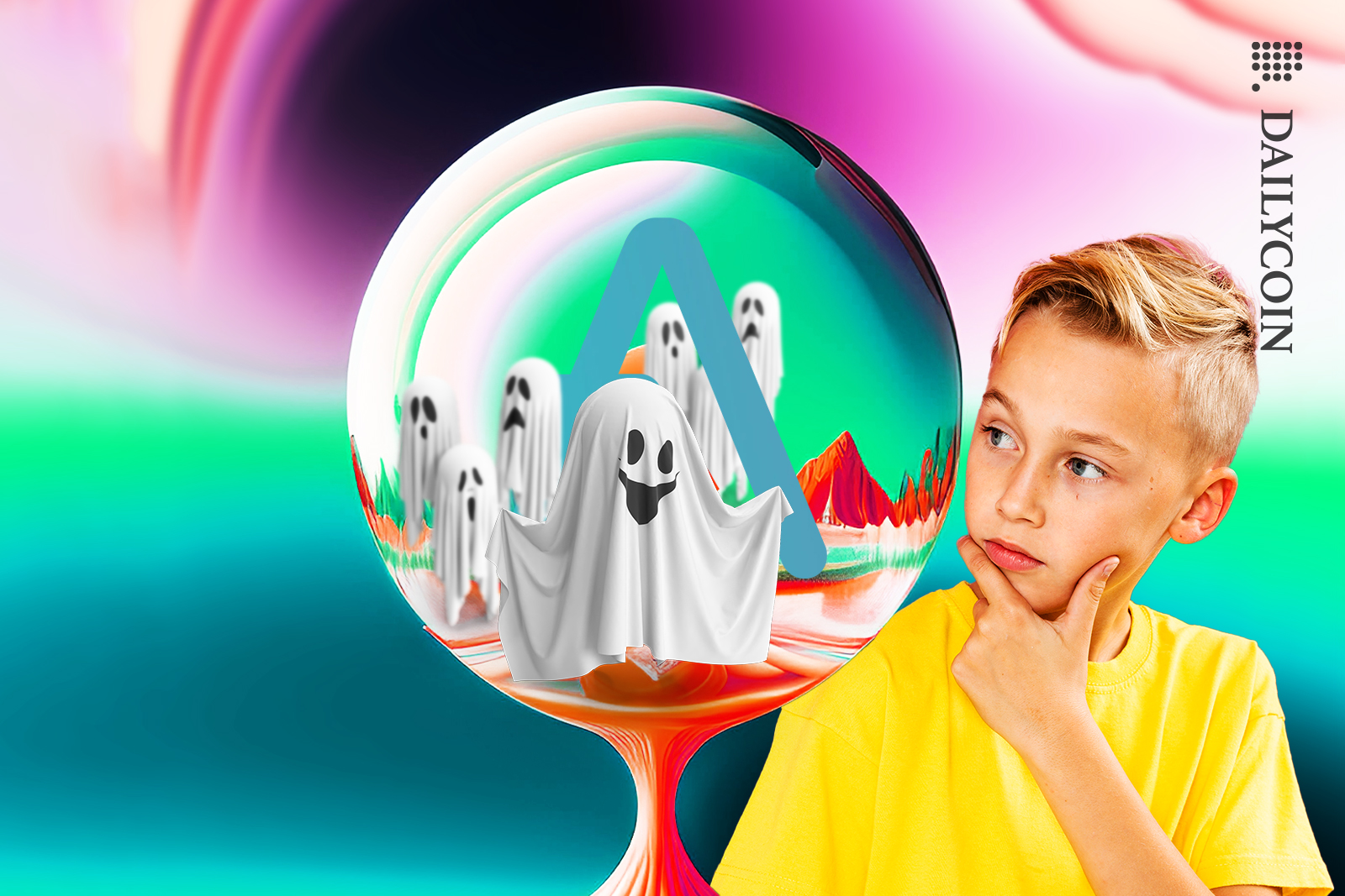 Little boy looking into the fortune ball of GHO aave.