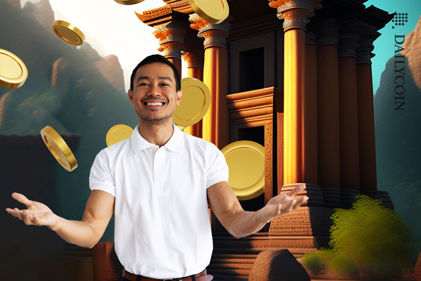 Indonesian man welcoming to a burau of crypto in Indonesia.