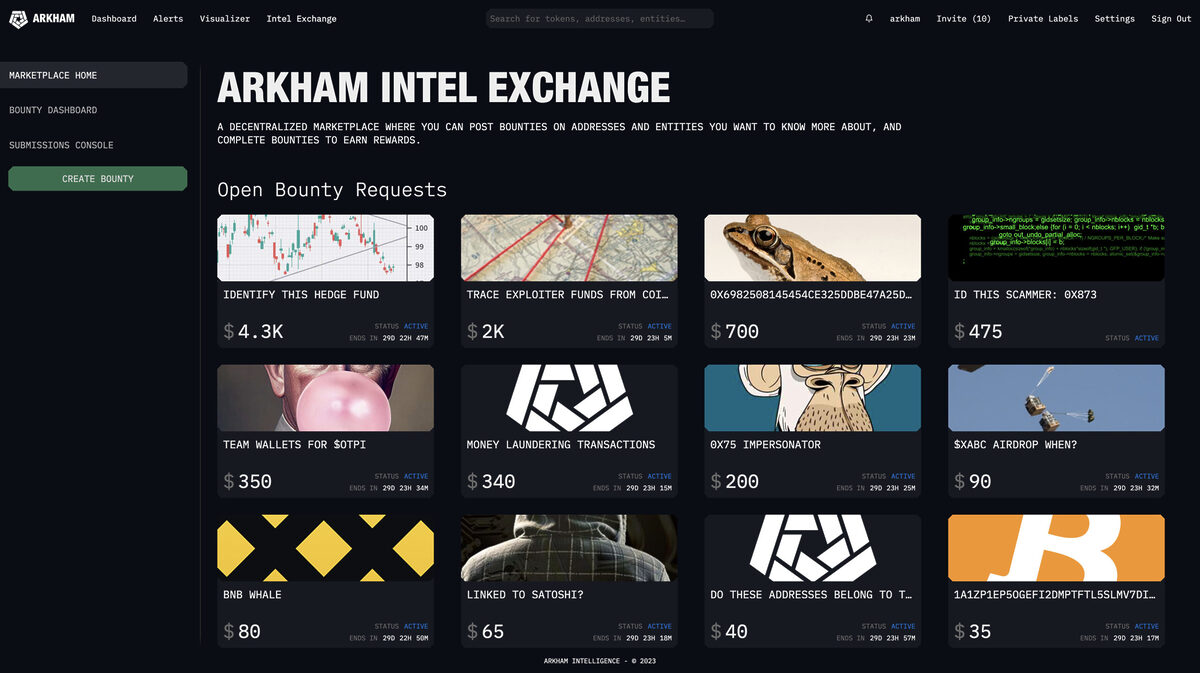Arkham intel exchange.