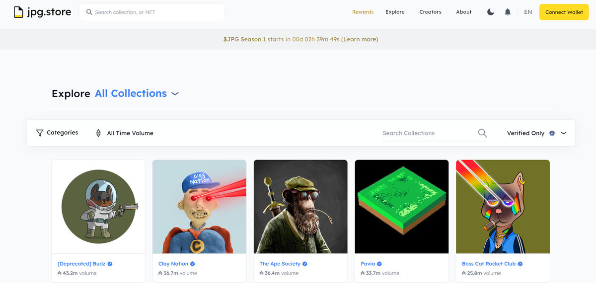JPG store website landing page.