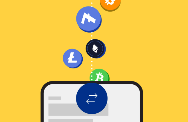 Crypto logos fall into PayPal app.