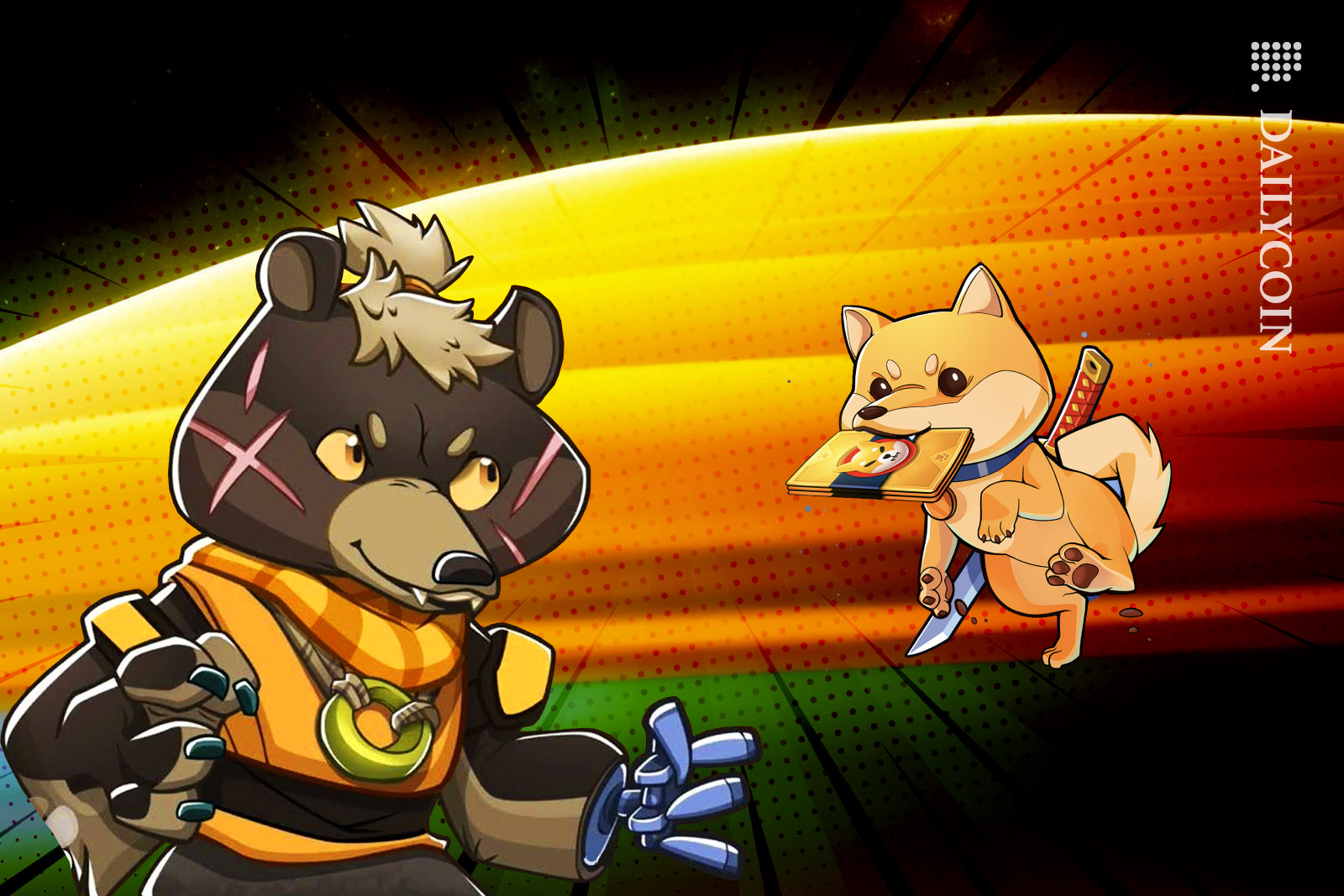 Two Shiba Eternity characters eyeing up eachother for a fight.