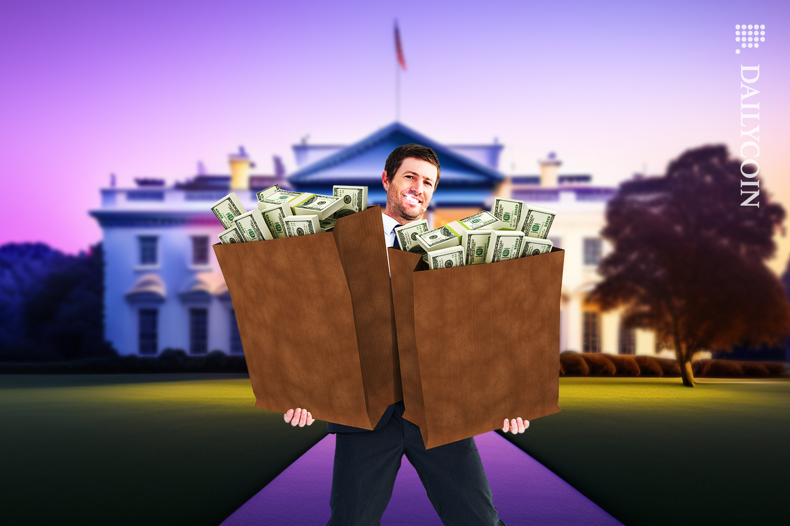Investor holding up his cash about to take it to the US treasuries.