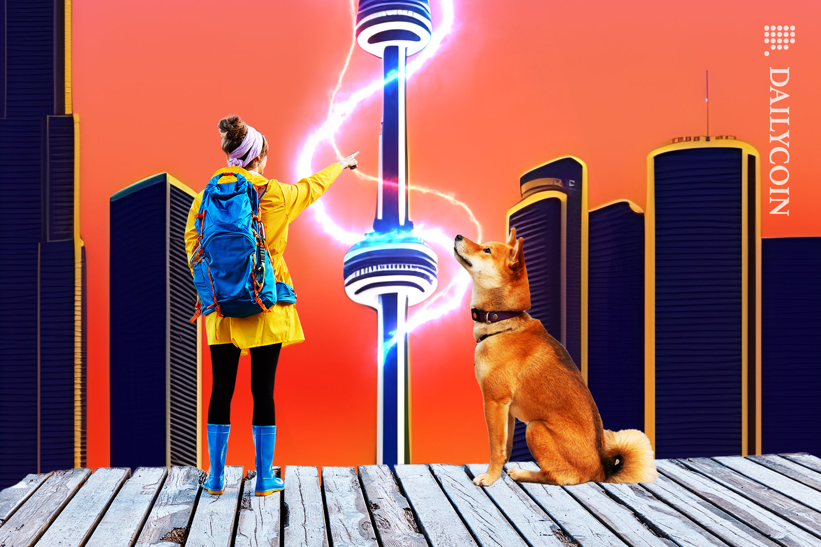 Woman with Shiba Inu arriving into Toronto, Canada.