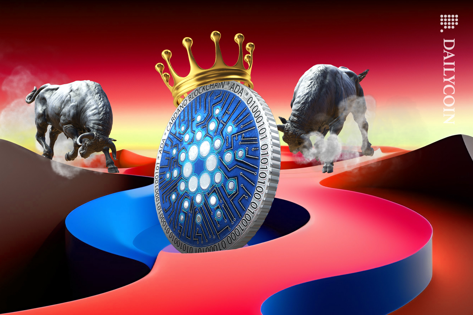 Bulls running towards the king Cardano.