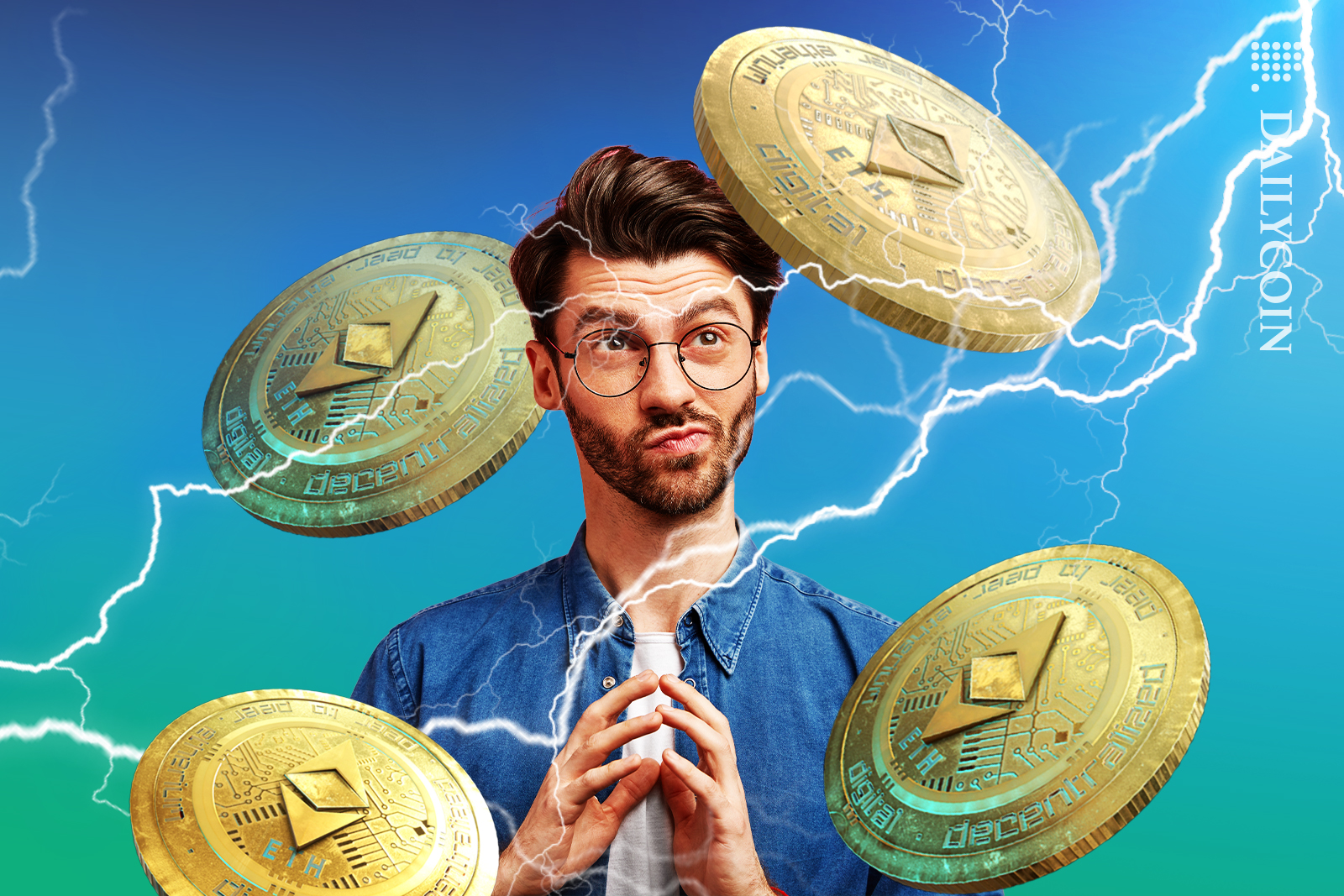 Man looking into the transaction process of Ethereum.