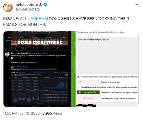 Twitter screenshot of an Arkham referral link.