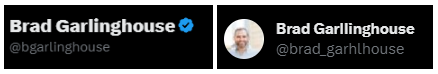 Real Brad Garlinghouse Twitter on the Left vs a Fake on the Right.