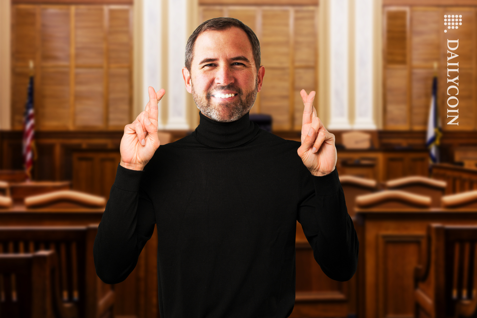 Brad Garlinhouse feeling positive and crossing his fingers in Court room.