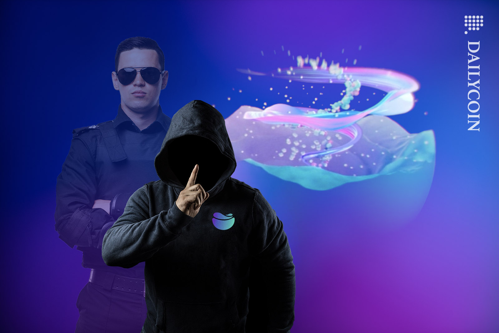Crema DEX engineer being watched from behind by a police officer.