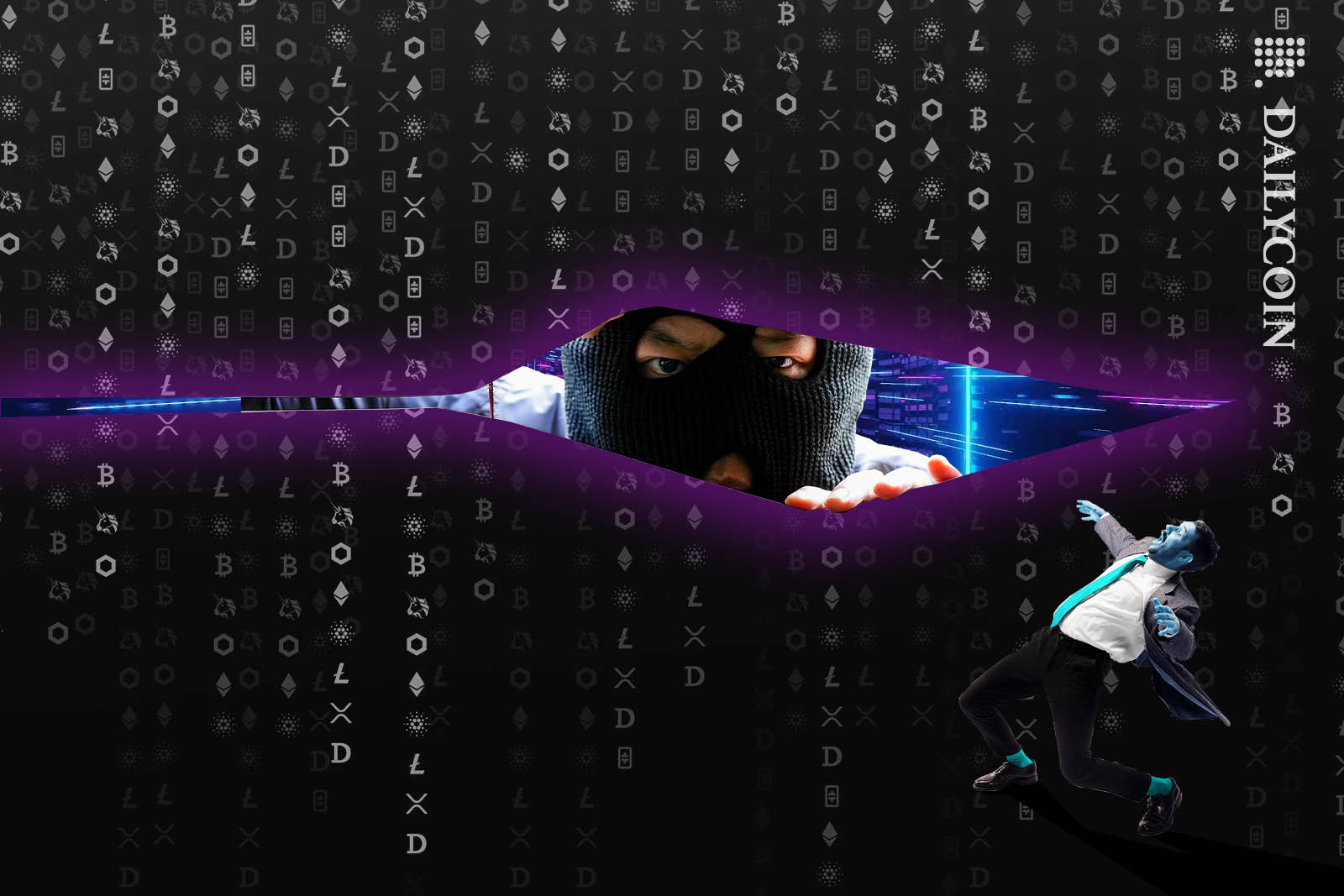 Large hacker opening a wall to FTX, getting an exchange employee very scared.